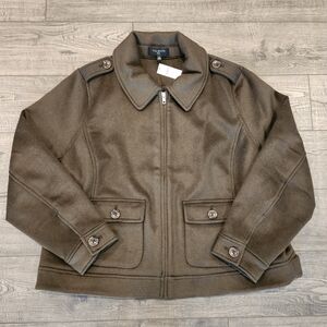 Talbots Women's Brushed Wool Blend Bomber Jacket Size Plus 1X Deep Olive NWT